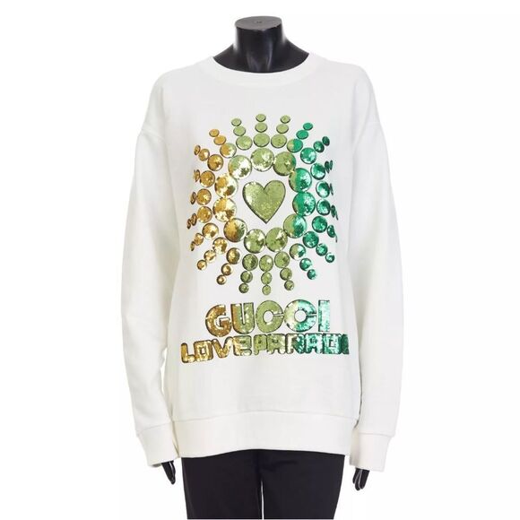 Women’s Gucci love parade Crystal embellished heavy cotton sweatshirt siz large - Picture 1 of 16